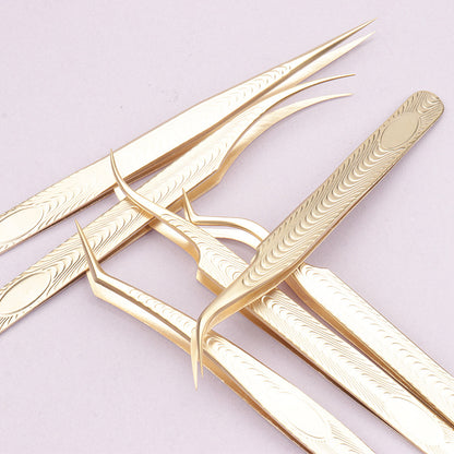 Stainless Steel Eyelash Flowering Tweezers Golden Grafting Eyelash Tweezers