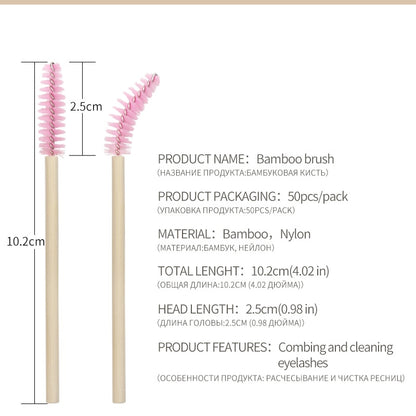 50Pcs Bamboo Handle Eyelash Brush Makeup Extension Mascara Applicator Makeup Tool